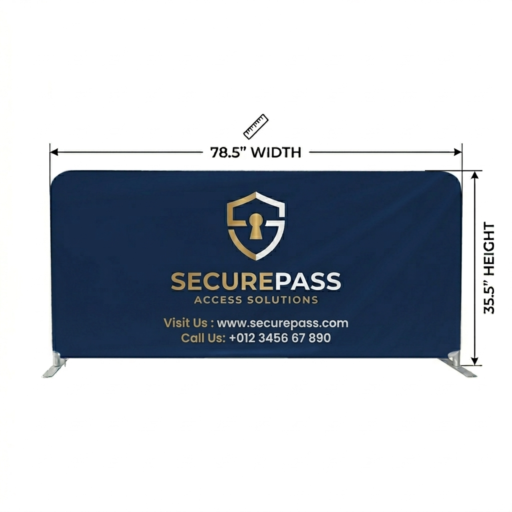 crowd control barrier with dimensions on a white background