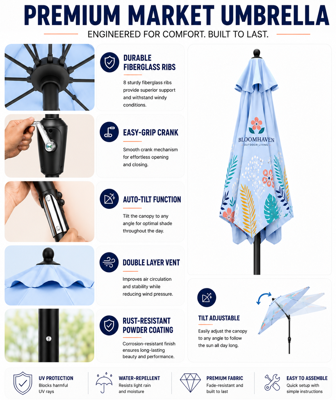Shadely™ TL Market Tilting Umbrella - Custom Printed
