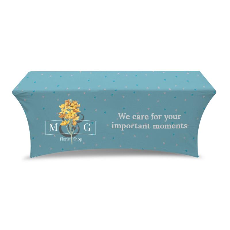 Custom Printed Stretch Fabric 8 Foot Table Cloth Front View